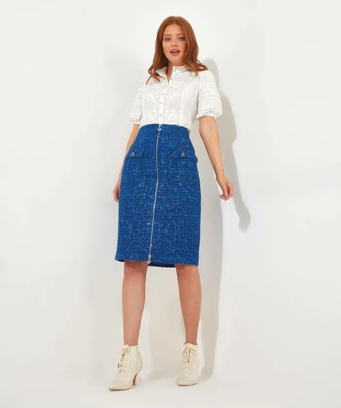 Women Joe Browns Betty Boucle Zip Skirt Blue