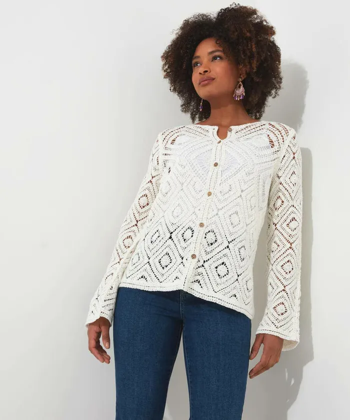 Women Joe Browns Marrakesh Crochet Cardigan White