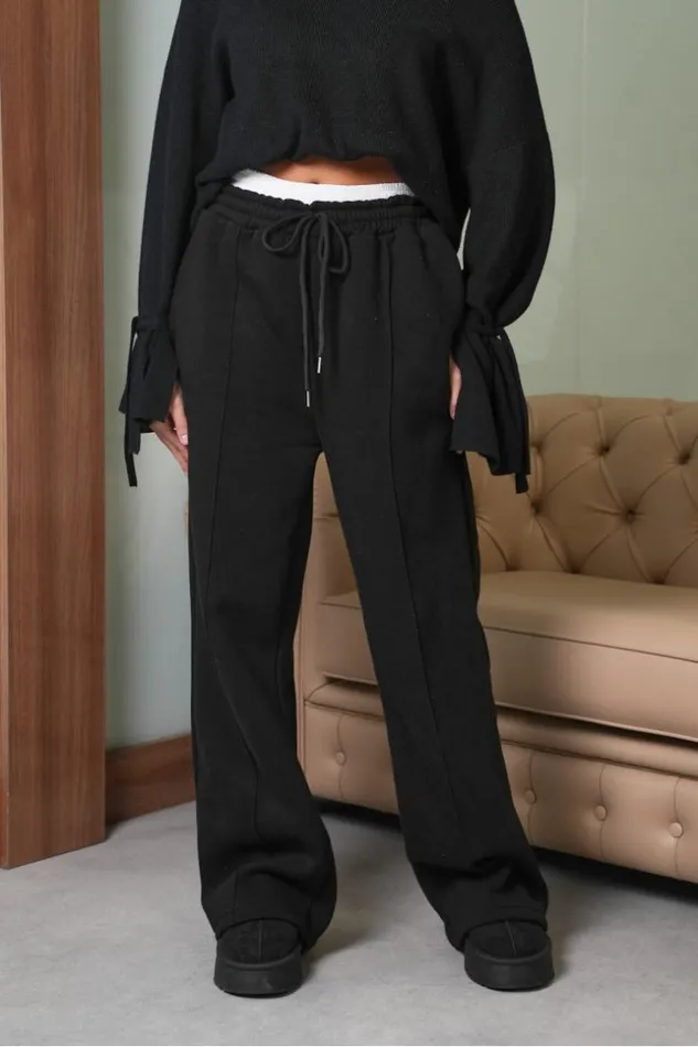 Women Jogging Large Noir Avec Empicement Blanc Black Brentiny Paris Jogging Bottoms