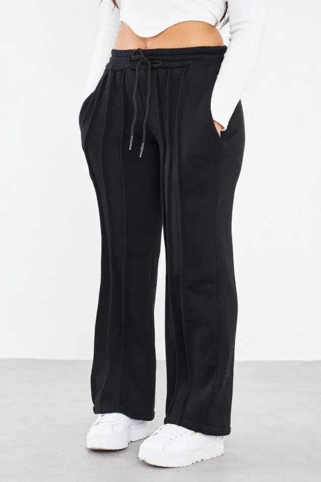 Women Jogging Noir Avec Relief Black Brentiny Paris Pants