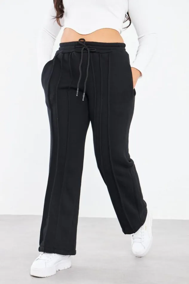 Women Jogging Noir Avec Relief Black Brentiny Paris Pants