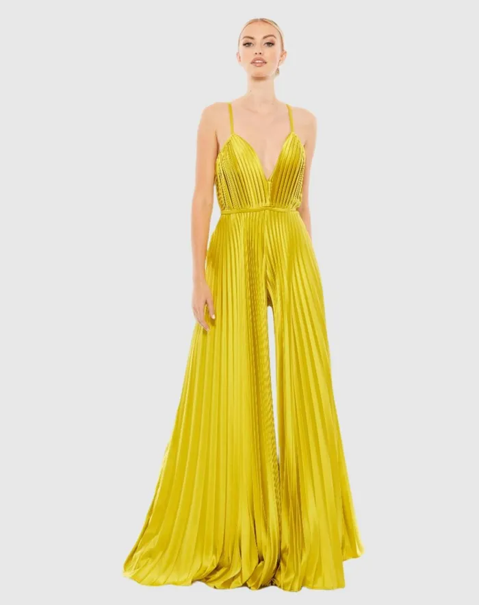 Women Jumpsuits and Rompers Mac Duggal Green Pleated Plunge Neck Wide Leg Jumpsuit Chartreuse Women Jumpsuits and Rompers Mac Duggal Green Pleated Plunge Neck Wide Leg Jumpsuit Chartreuse