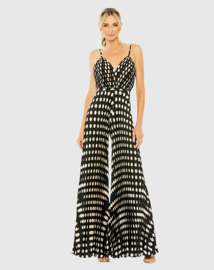 Women Jumpsuits and Rompers Mac Duggal Pleated Charmeuse VNeck Jumpsuit Black Multi