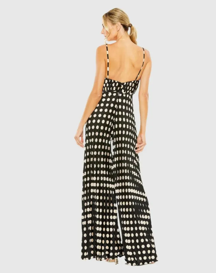 Women Jumpsuits and Rompers Mac Duggal Pleated Charmeuse VNeck Jumpsuit Black Multi