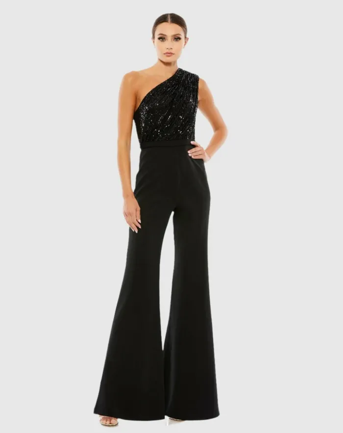 Women Jumpsuits and Rompers Mac Duggal Sequined One Shoulder Jumpsuit 8211 FINAL SALE Black Women Jumpsuits and Rompers Mac Duggal Sequined One Shoulder Jumpsuit 8211 FINAL SALE Black
