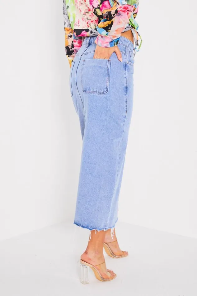 Women Jupe Large En Jean Bleu Fendu Blue Brentiny Paris Skirts