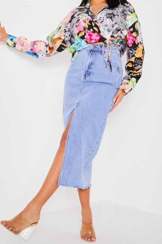 Women Jupe Large En Jean Bleu Fendu Blue Brentiny Paris Skirts