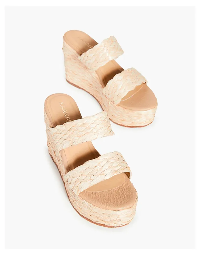 Women KAANAS Tenerife 2 Band Wedge In Raffia Braid Natural Madewell Heels
