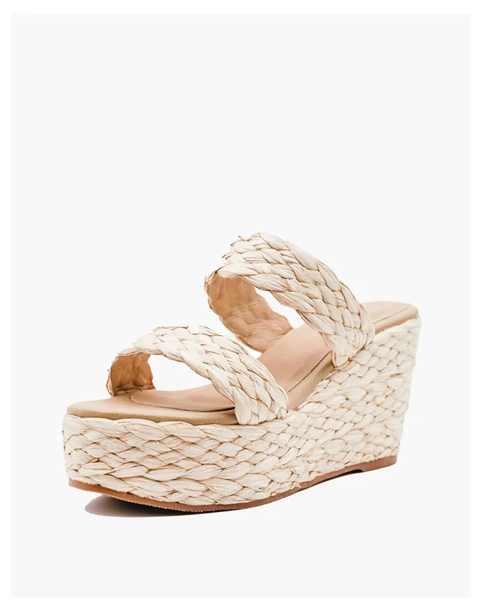 Women KAANAS Tenerife 2 Band Wedge In Raffia Braid Natural Madewell Heels Women KAANAS Tenerife 2 Band Wedge In Raffia Braid Natural Madewell Heels