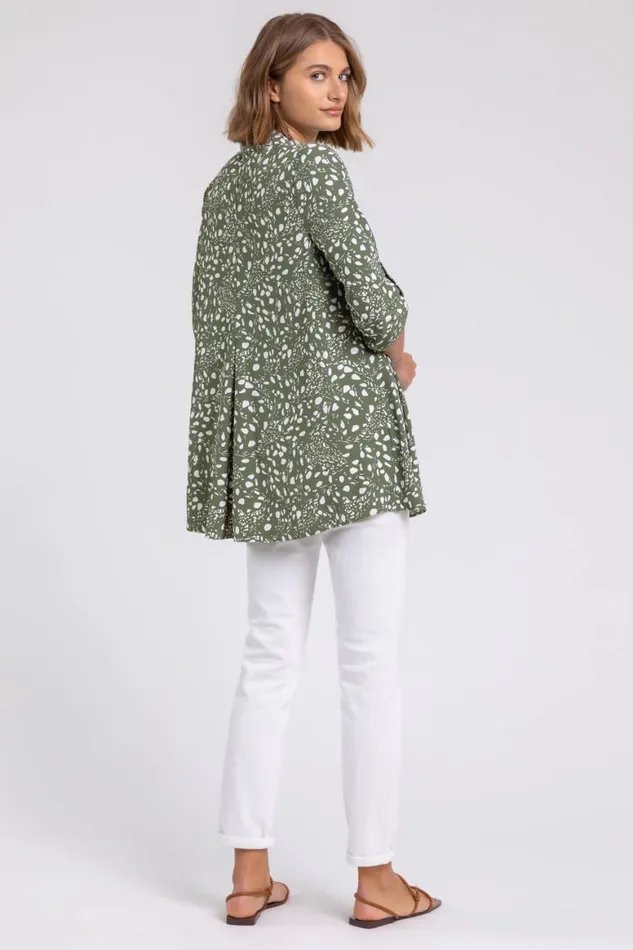 Women Khaki Ditsy Spot Tunic Blouse Roman Tops