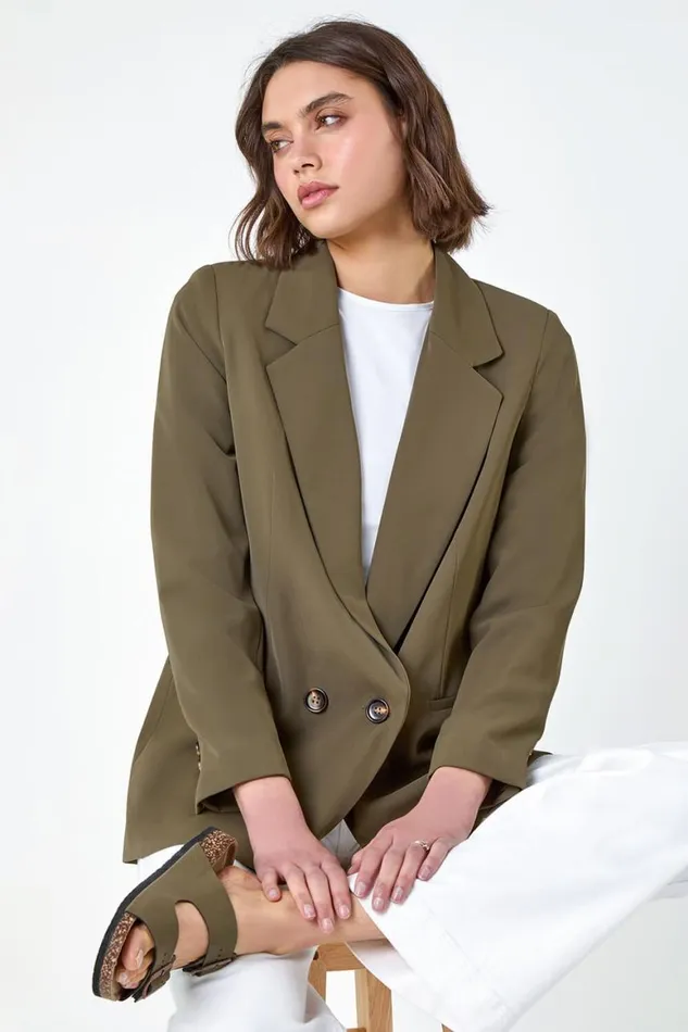 Women Khaki Tailored Blazer Jacket Roman Occasionwear
