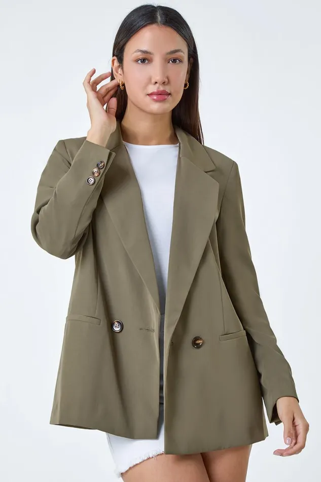 Women Khaki Tailored Blazer Jacket Roman Occasionwear
