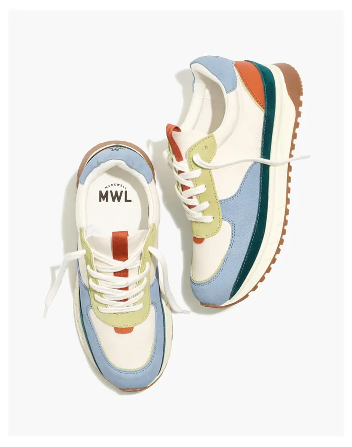 Women Kickoff Trainer Sneakers In Colorblock Recycled Nylon And Suede Faded Seagrass Multi Madewell Sneakers