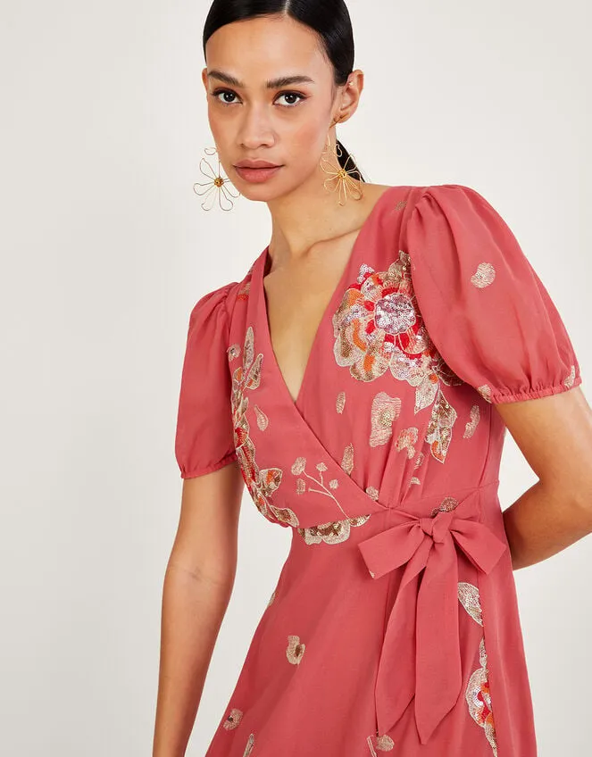 Women Kira Embellished Wrap Dress In Recycled Polyester Pink Monsoon Occasionwear
