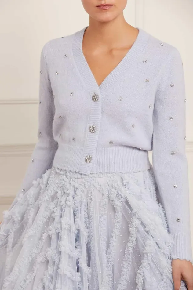 Women Knitwear Needle and Thread Embellished Crop Cardigan Blue
