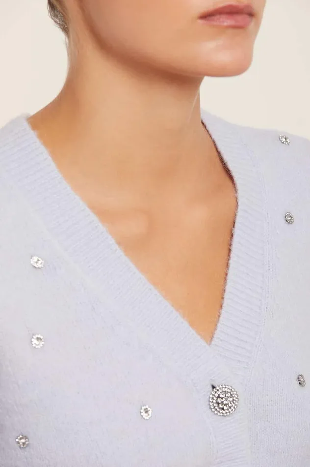 Women Knitwear Needle and Thread Embellished Crop Cardigan Blue