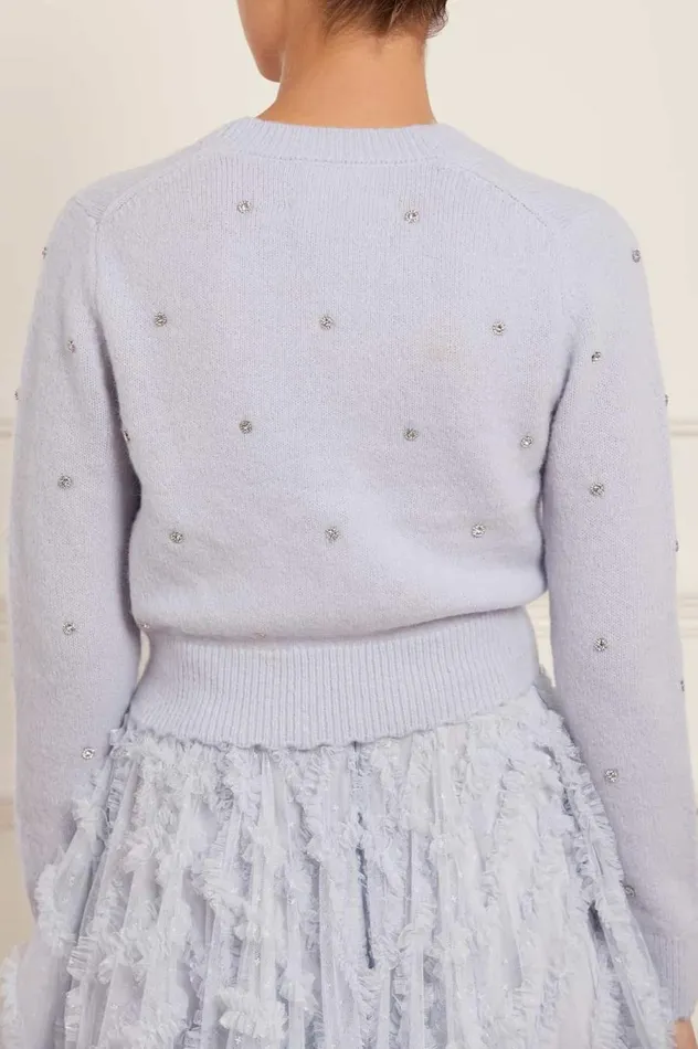 Women Knitwear Needle and Thread Embellished Crop Cardigan Blue
