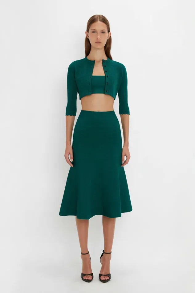 Women Knitwear Victoria Beckham VB Body Cropped Cardi In Lurex Green