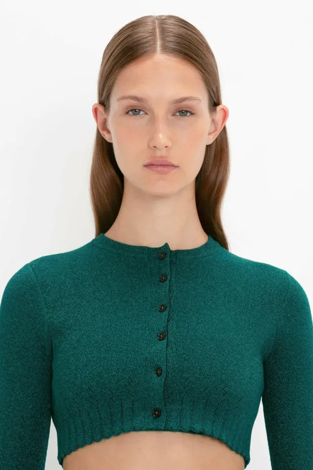 Women Knitwear Victoria Beckham VB Body Cropped Cardi In Lurex Green