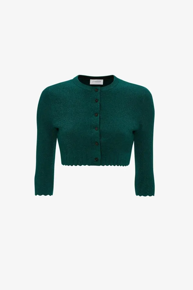 Women Knitwear Victoria Beckham VB Body Cropped Cardi In Lurex Green