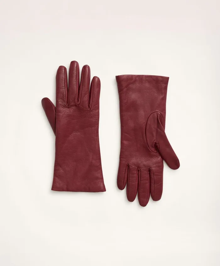 Women Lambskin Gloves With Cashmere Lining Burgundy Brooks Brothers Scarves and Gloves