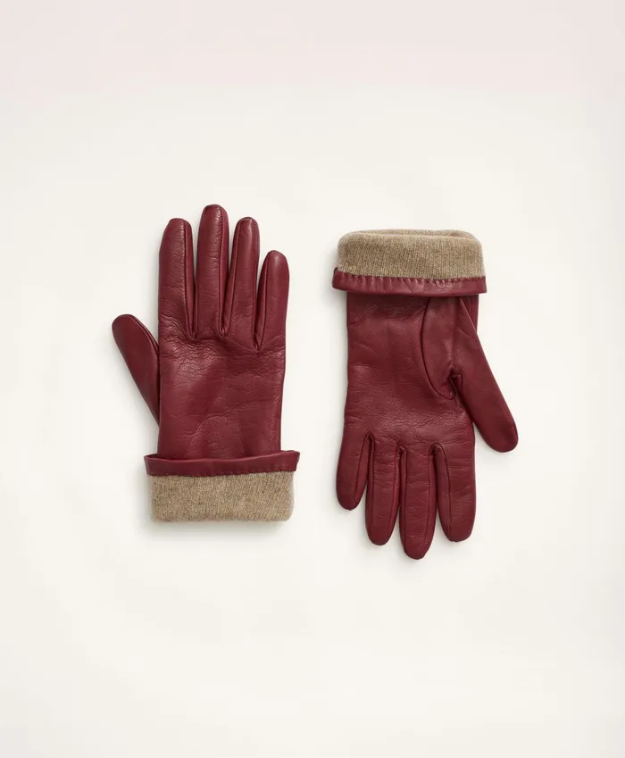 Women Lambskin Gloves With Cashmere Lining Burgundy Brooks Brothers Scarves and Gloves