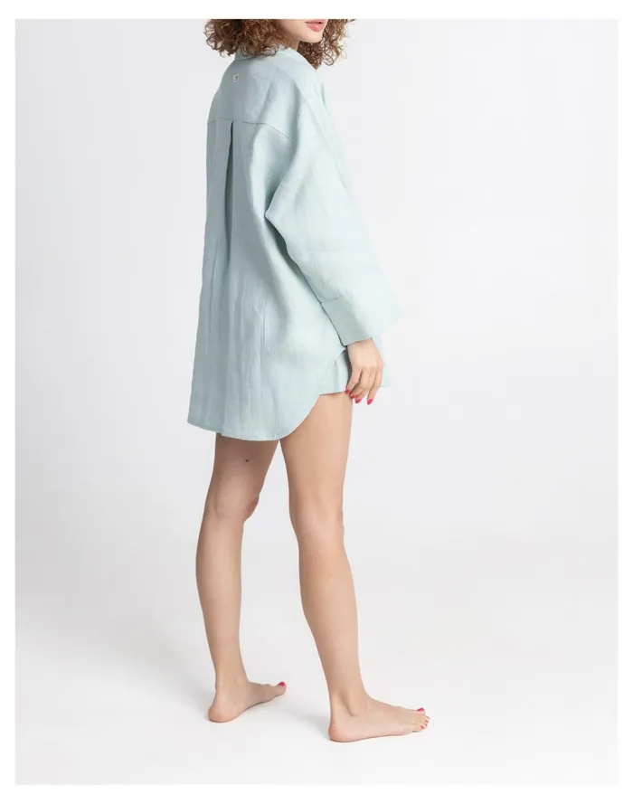 Women LERA Linen Summer Shorts Set Aqua Blue Madewell Pajamas