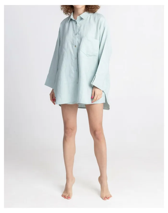 Women LERA Linen Summer Shorts Set Aqua Blue Madewell Pajamas Women LERA Linen Summer Shorts Set Aqua Blue Madewell Pajamas