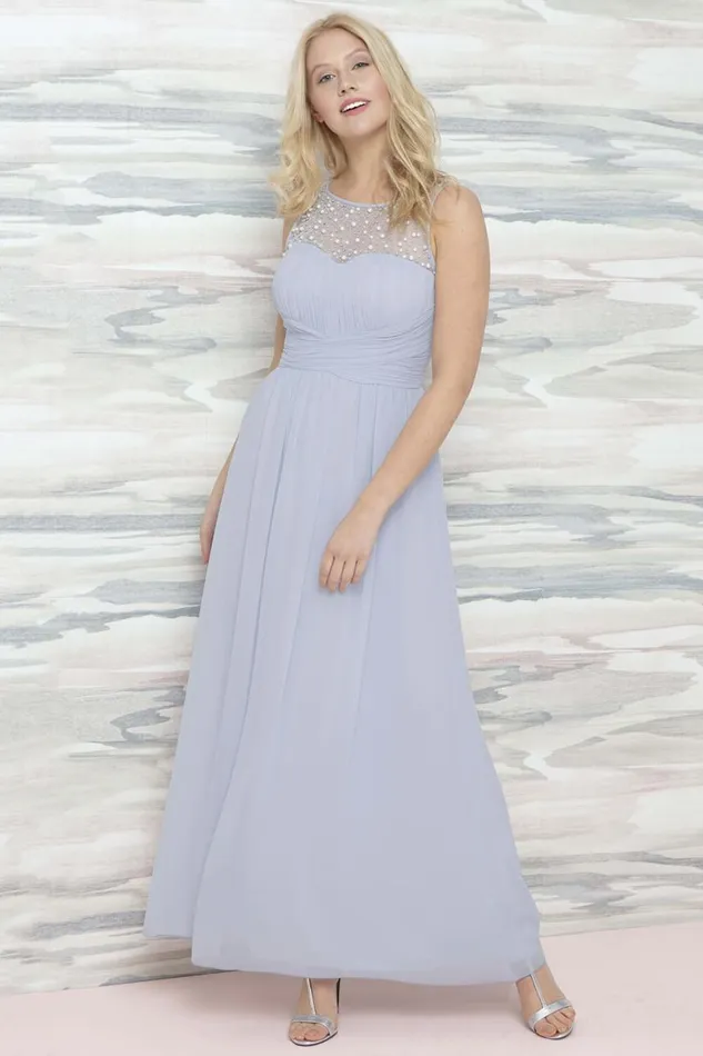 Women Light Blue Bead Embellished Maxi Dress Roman Dresses