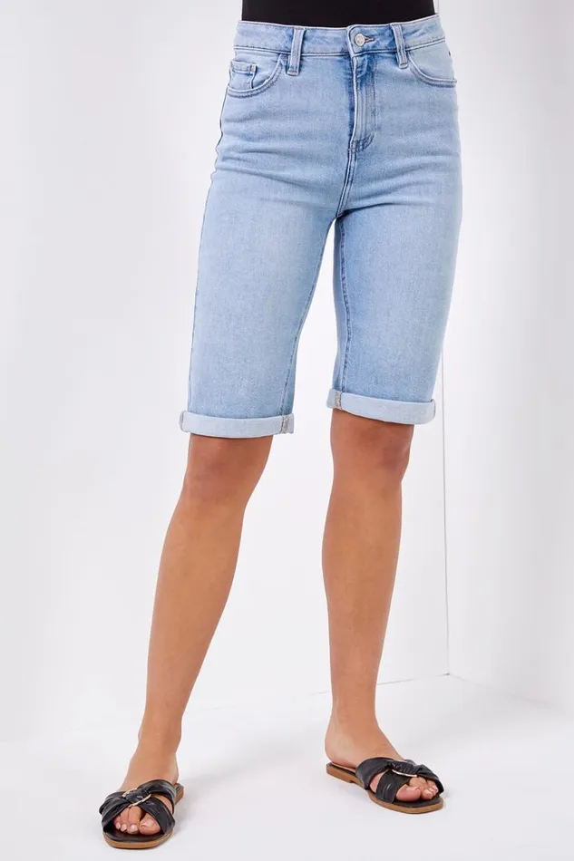 Women Light Denim Essential Stretch Knee Length Shorts Roman Coords