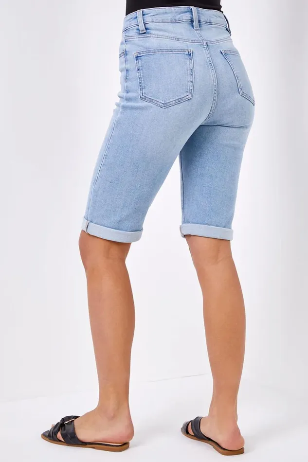 Women Light Denim Essential Stretch Knee Length Shorts Roman Coords