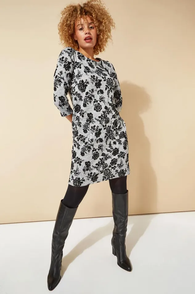 Women LightGrey Floral Flock Detail Shift Dress Roman Dresses