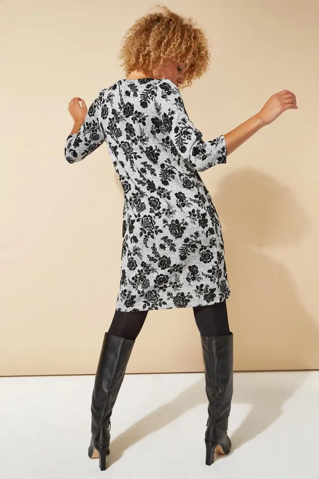 Women LightGrey Floral Flock Detail Shift Dress Roman Dresses
