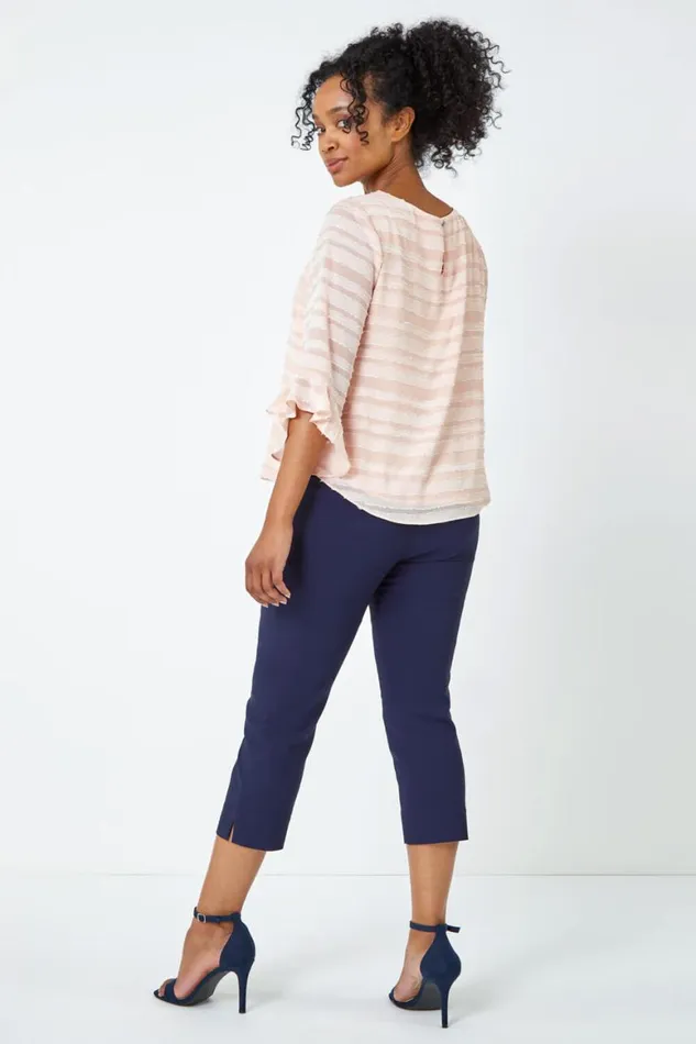 Women Light Pink Petite Burnout Stripe Top Roman Tops