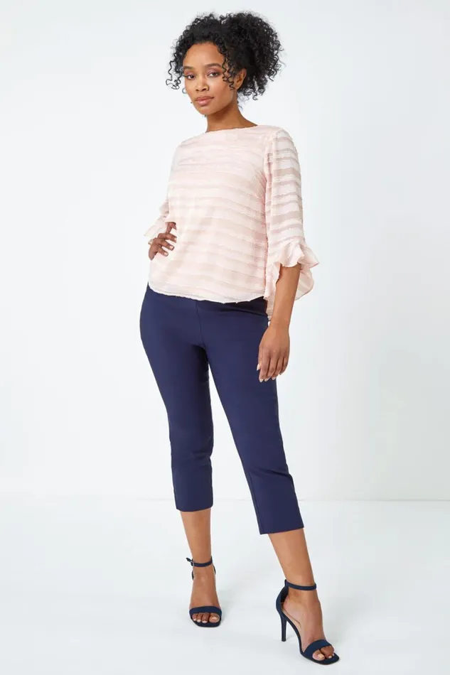 Women Light Pink Petite Burnout Stripe Top Roman Tops