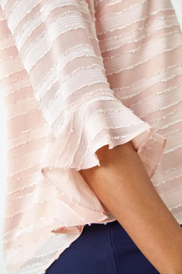 Women Light Pink Petite Burnout Stripe Top Roman Tops