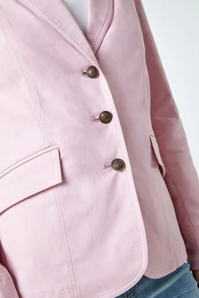 Women Light Pink Stretch Button Detail Blazer Roman Jackets