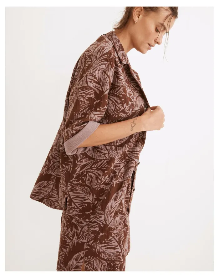 Women Lightestspun Cover Up Camp Shirt In Palm Leaves Fig Madewell Swim Women Lightestspun Cover Up Camp Shirt In Palm Leaves Fig Madewell Swim