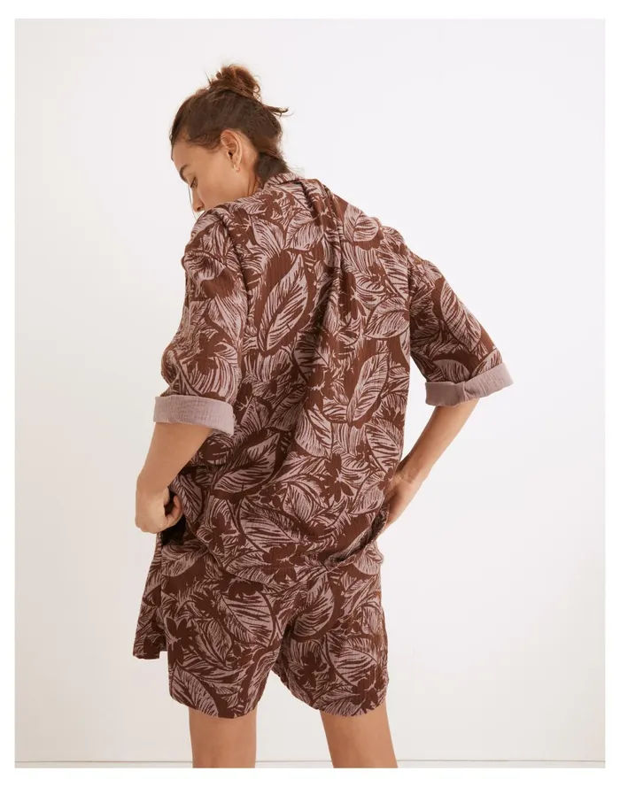 Women Lightestspun Cover Up Camp Shirt In Palm Leaves Fig Madewell Swim Women Lightestspun Cover Up Camp Shirt In Palm Leaves Fig Madewell Swim