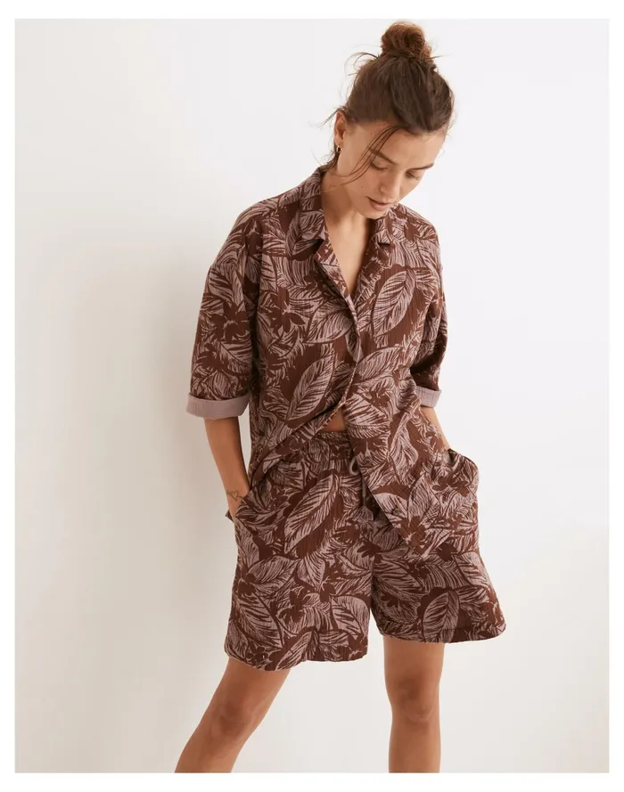 Women Lightestspun Cover Up Camp Shirt In Palm Leaves Fig Madewell Swim Women Lightestspun Cover Up Camp Shirt In Palm Leaves Fig Madewell Swim