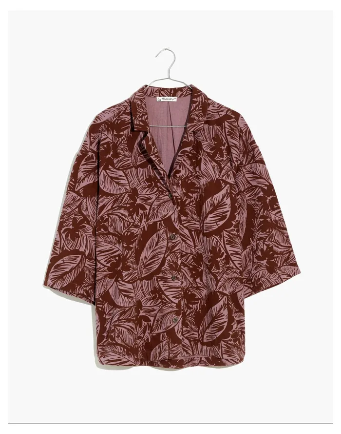 Women Lightestspun Cover Up Camp Shirt In Palm Leaves Fig Madewell Swim Women Lightestspun Cover Up Camp Shirt In Palm Leaves Fig Madewell Swim