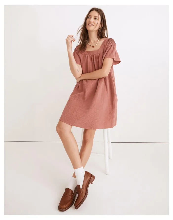 Women Lightspun Butterfly Square Neck Mini Dress Vintage Quartz Madewell Dresses