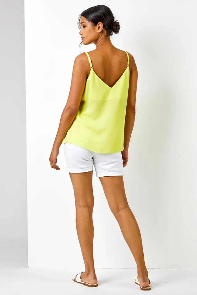 Women Lime Layered Chiffon Cami Vest Top Roman Tops