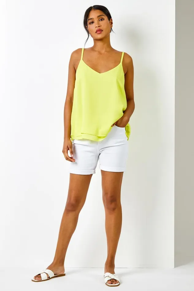 Women Lime Layered Chiffon Cami Vest Top Roman Tops