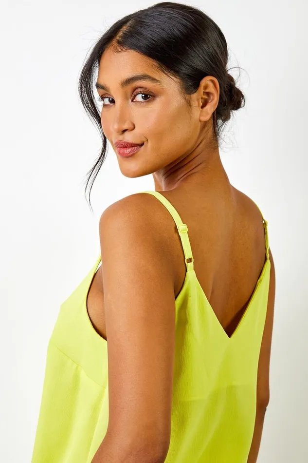 Women Lime Layered Chiffon Cami Vest Top Roman Tops