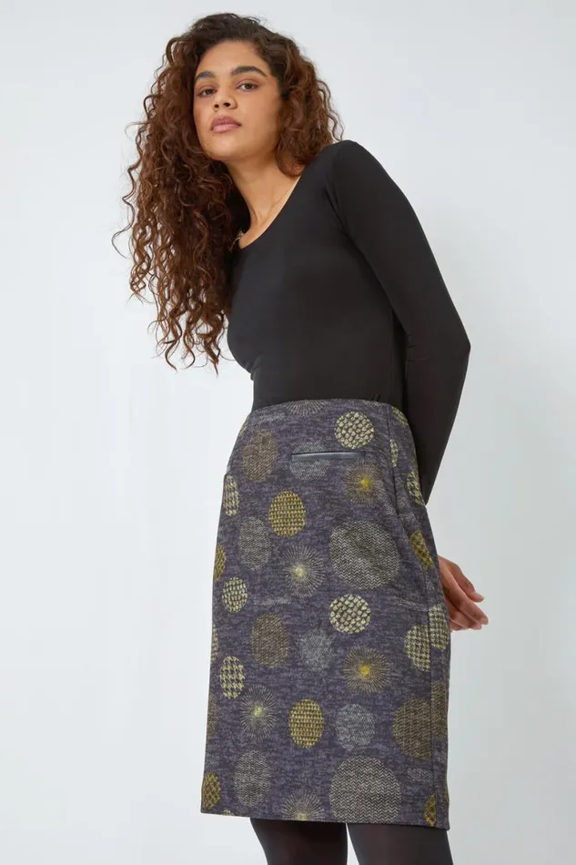 Women Lime Spot Elastic Waist A Line Pocket Skirt Roman Skirts