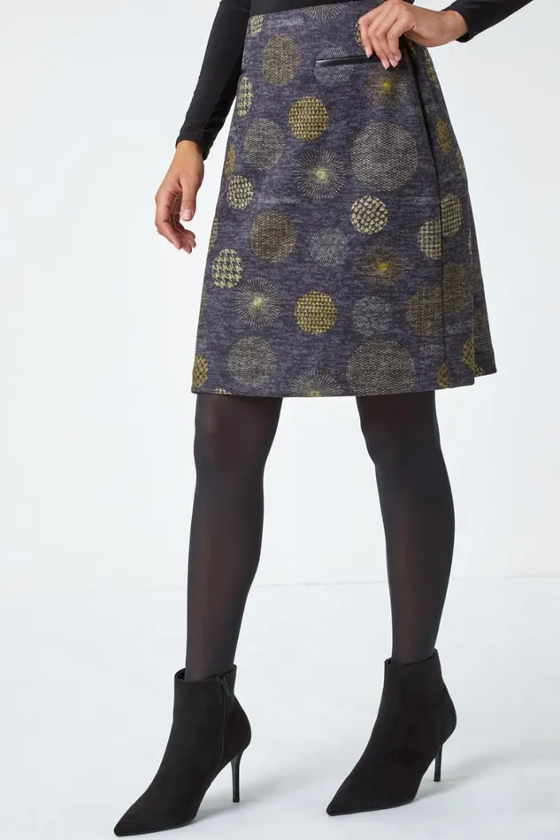 Women Lime Spot Elastic Waist A Line Pocket Skirt Roman Skirts