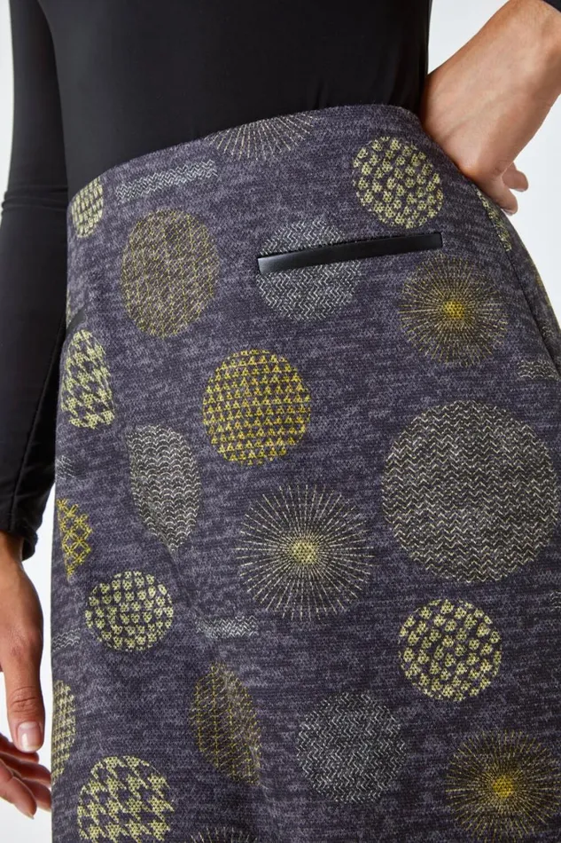 Women Lime Spot Elastic Waist A Line Pocket Skirt Roman Skirts