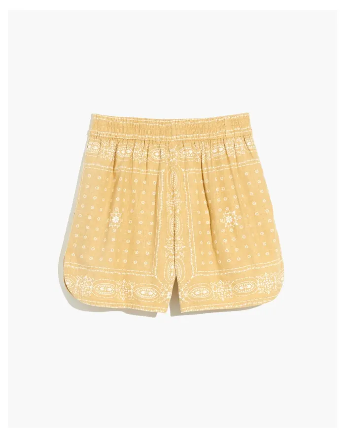 Women Linen Blend Long Pull On Shorts In Vintage Bandana Desert Dune Madewell Shorts Women Linen Blend Long Pull On Shorts In Vintage Bandana Desert Dune Madewell Shorts