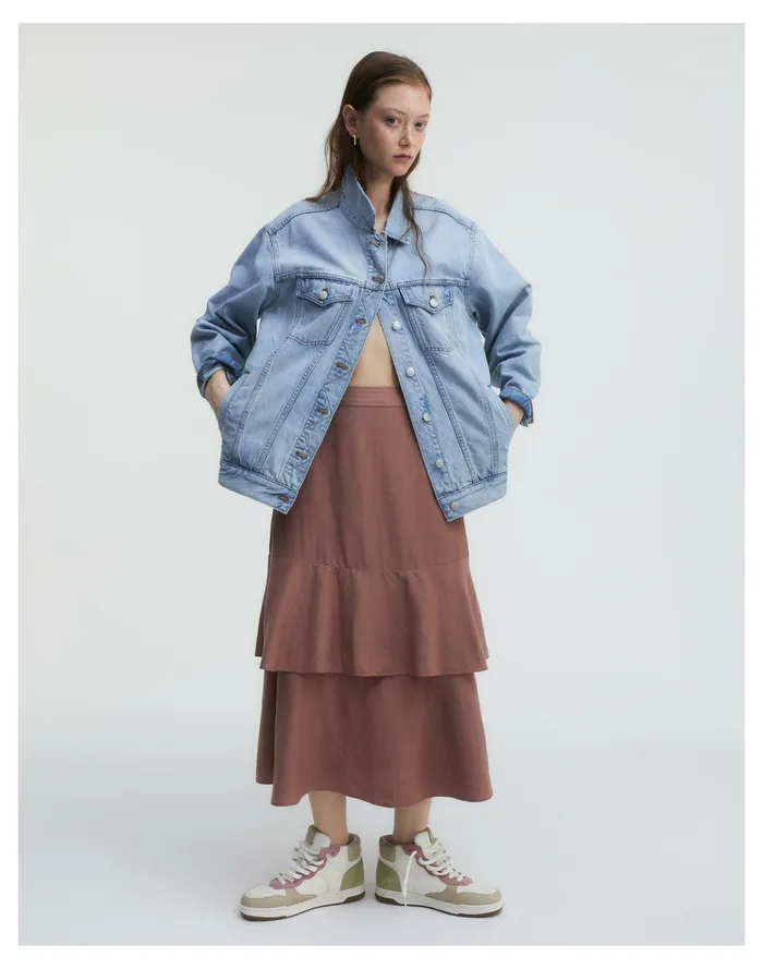 Women Linen Blend Ruffle Tiered Midi Skirt Faded Mauve Madewell Skirts Women Linen Blend Ruffle Tiered Midi Skirt Faded Mauve Madewell Skirts